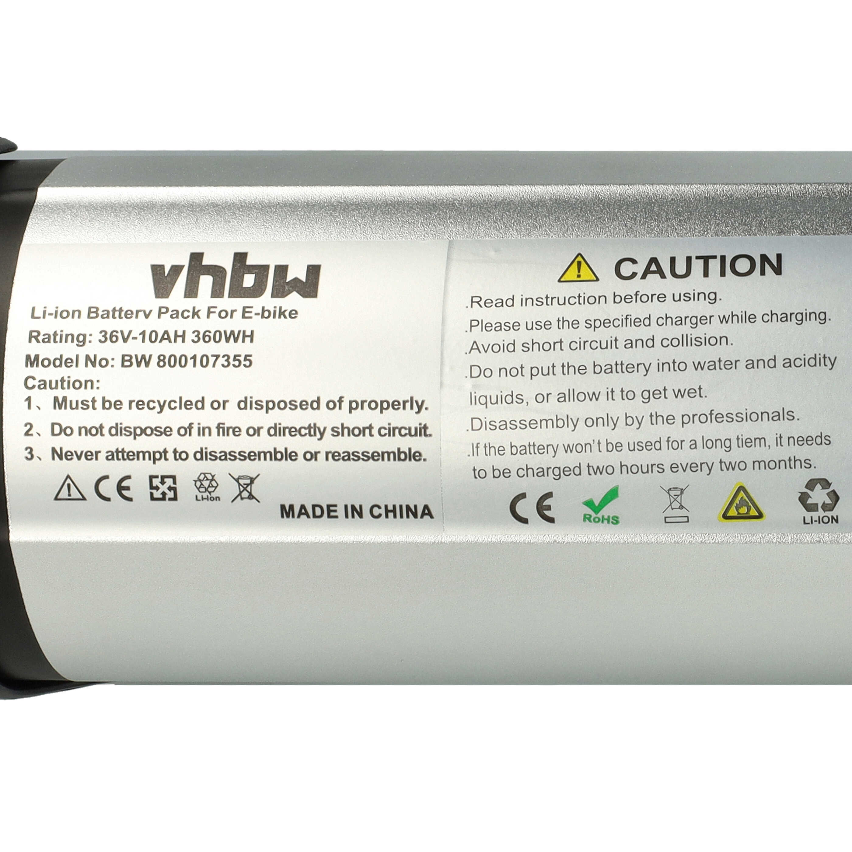 Batería para e-bike con motores 200- 350 W - 10 Ah 36 V Li-Ion incl. cargador, plata